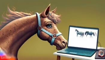 AI drawing of horse looking at computer