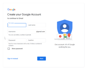 Screenshot of Google account signup form.